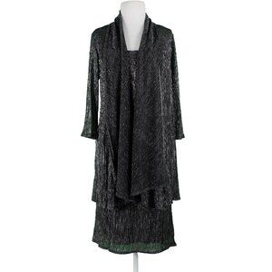 R & M Sz 10 Black Silver Metallic Sheer Lined Polyester Sheath Jacketed Dress